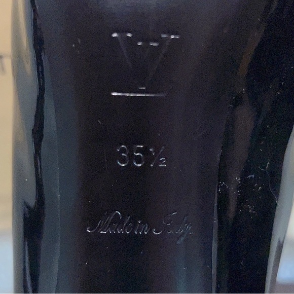 Louis Vuitton “Oh Really” Black Patent Gold Lock Platform Peep Toe Pump Size 6.5 - Picture 12 of 16